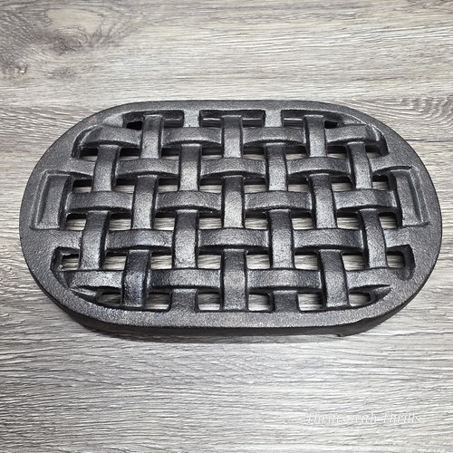 Vintage iron oval trivet - vintage,